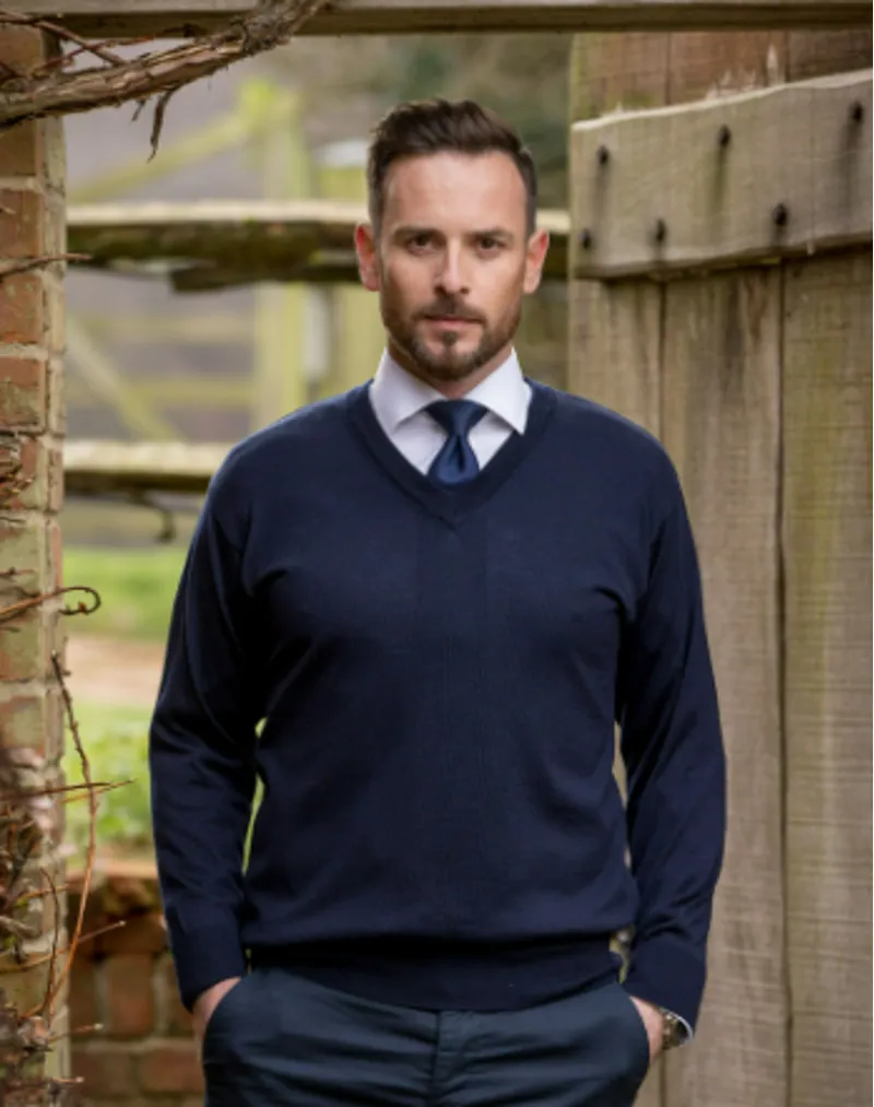 Massoti Merino V Neck Jumper Navy W01  